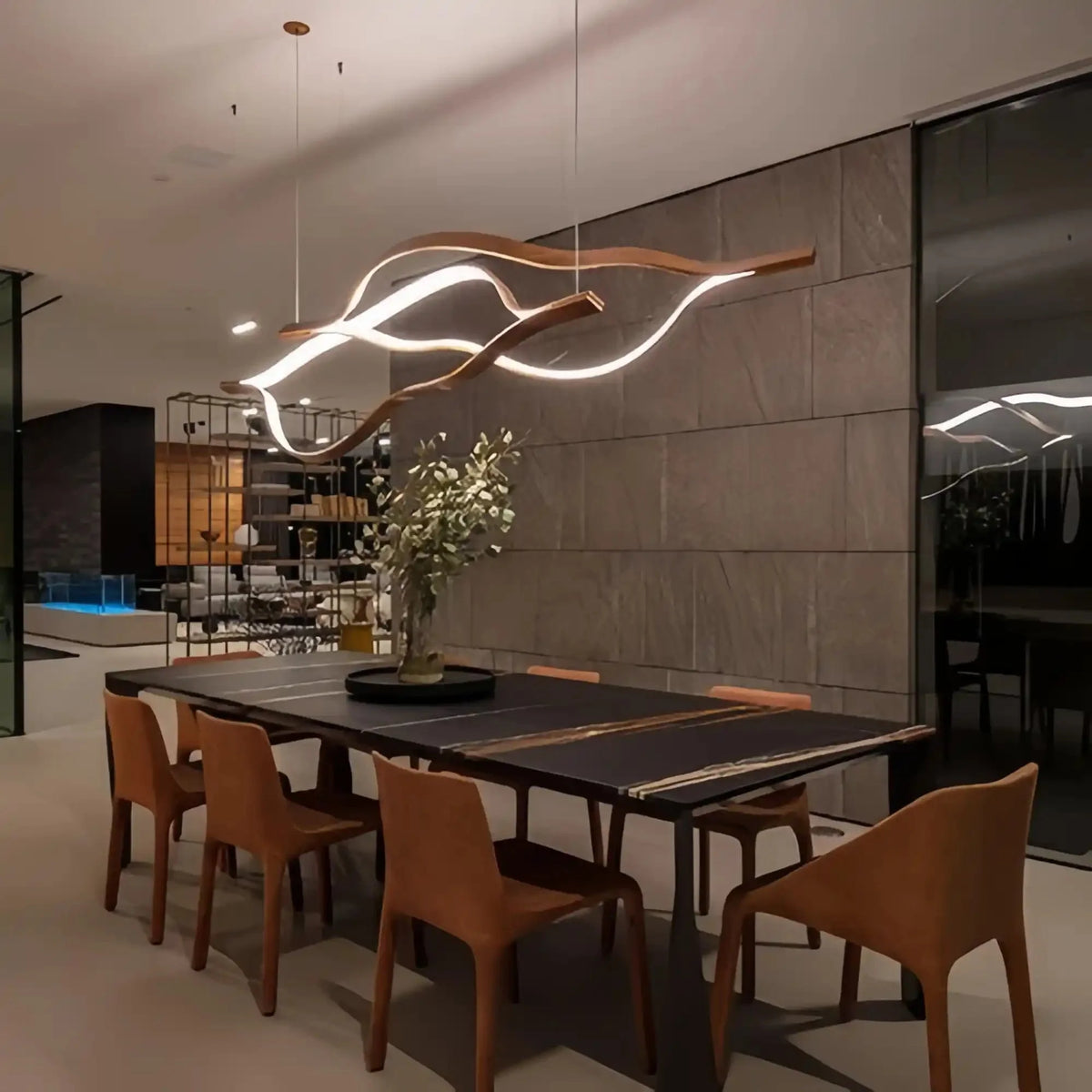 Modern Simple Brass Waving Chandelier for Living/Dining Room/Kitchen Island - 2 crossed pendant: L39.4"+L47.2"/17kgWoodWarm Lightcasivra