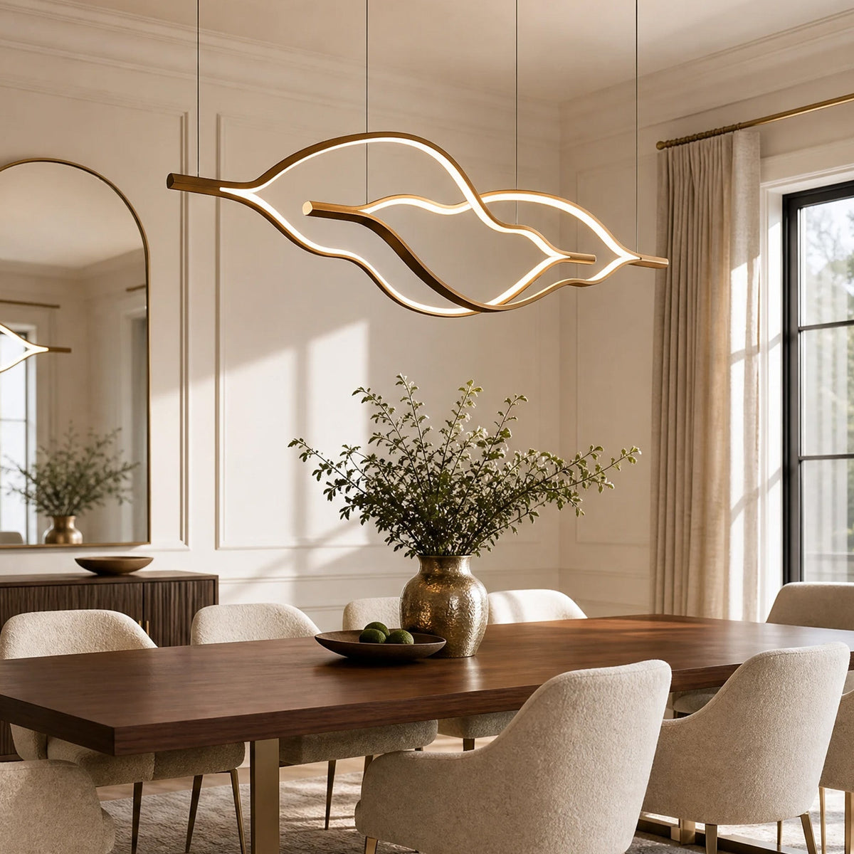 Modern Simple Brass Waving Chandelier for Living/Dining Room/Kitchen Island - 2 crossed pendant: L39.4"+L47.2"/17kgWoodWarm Lightcasivra