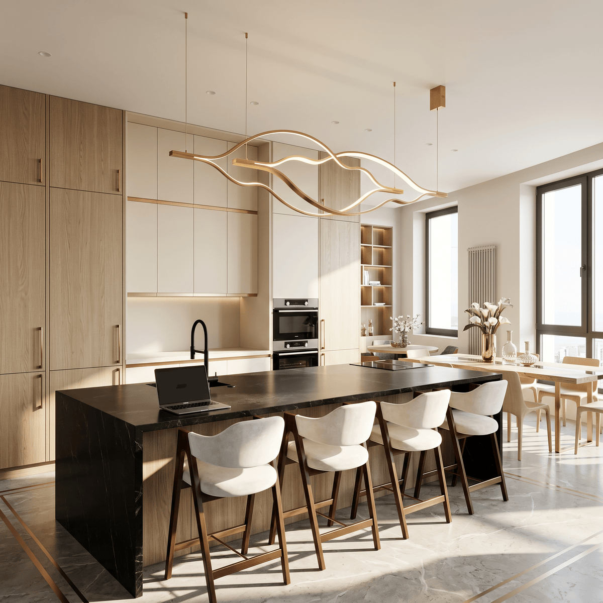 Modern Simple Brass Waving Chandelier for Living/Dining Room/Kitchen Island - 3 crossed pendant: L31.5"+L39.4"+L47.2"ChromeWarm Lightcasivra