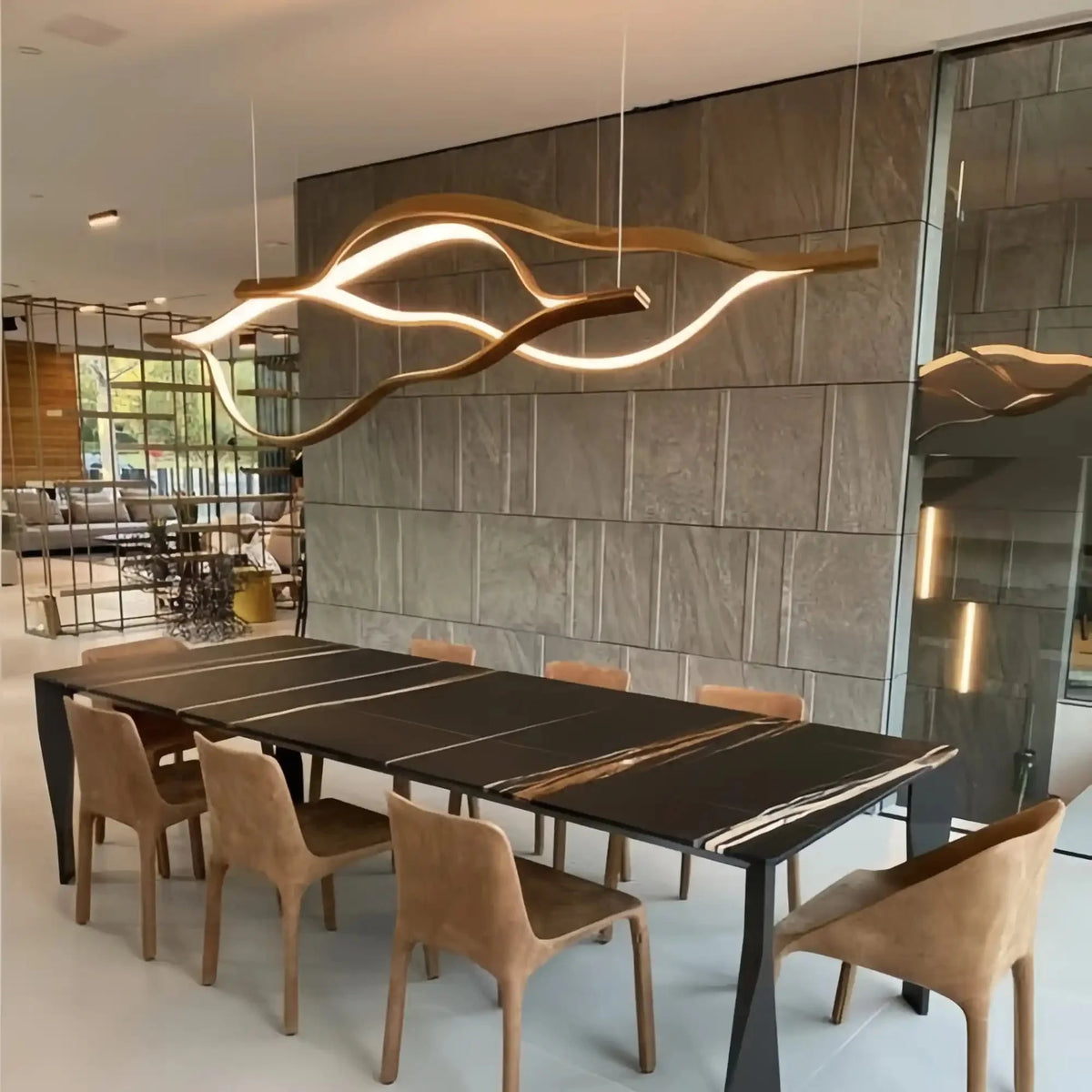 Modern Simple Brass Waving Chandelier for Living/Dining Room/Kitchen Island - 2 crossed pendant: L39.4"+L47.2"/17kgGoldWarm Lightcasivra