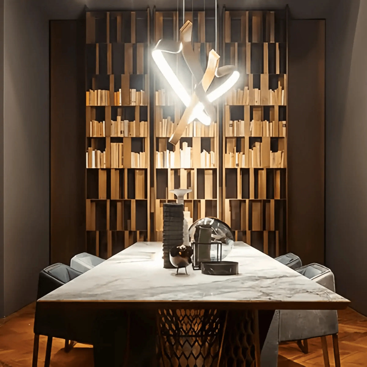 Modern Simple Brass Waving Chandelier for Living/Dining Room/Kitchen Island - 2 crossed pendant: L39.4"+L47.2"/17kgWoodWarm Lightcasivra