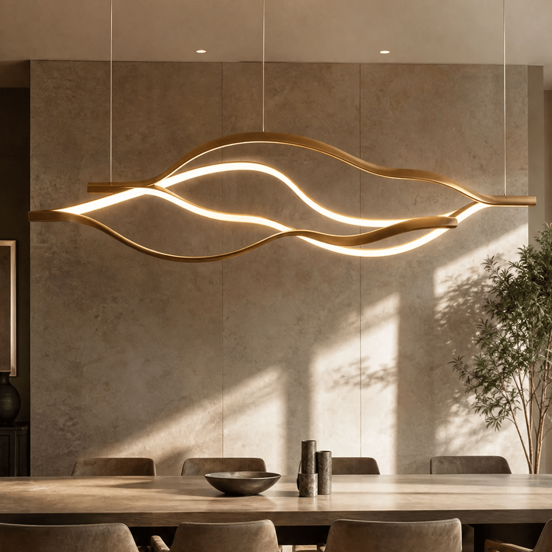 Modern Simple Brass Waving Chandelier for Living/Dining Room/Kitchen Island - L31.5"*W2.2"*H11.8"WoodWarm Lightcasivra