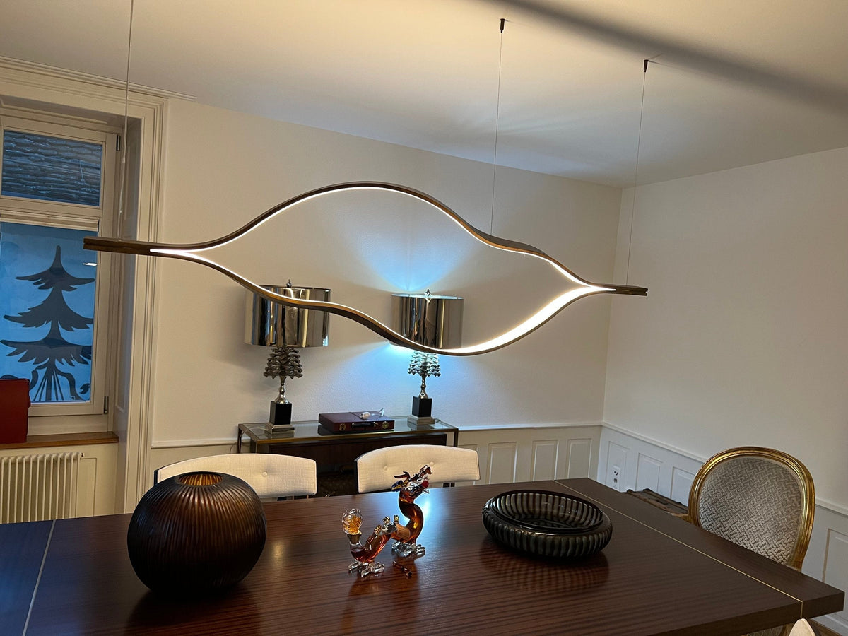 Modern Simple Brass Waving Chandelier for Living/Dining Room/Kitchen Island - L31.5"*W2.2"*H11.8"GoldWarm Lightcasivra