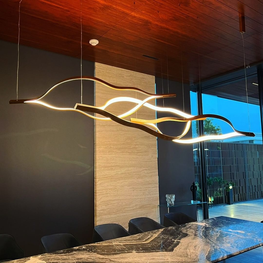 Modern Simple Brass Waving Chandelier for Living/Dining Room/Kitchen Island - L31.5"*W2.2"*H11.8"GoldWarm Lightcasivra