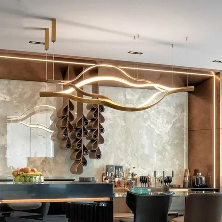 Modern Simple Brass Waving Chandelier for Living/Dining Room/Kitchen Island - L31.5"*W2.2"*H11.8"WoodWarm Lightcasivra
