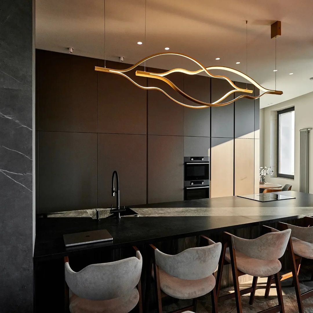 Modern Simple Brass Waving Chandelier for Living/Dining Room/Kitchen Island - L31.5"*W2.2"*H11.8"GoldWarm Lightcasivra