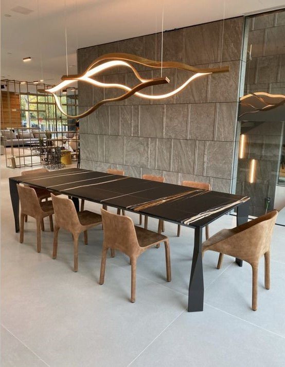 Modern Simple Brass Waving Chandelier for Living/Dining Room/Kitchen Island - L31.5"*W2.2"*H11.8"WoodWarm Lightcasivra