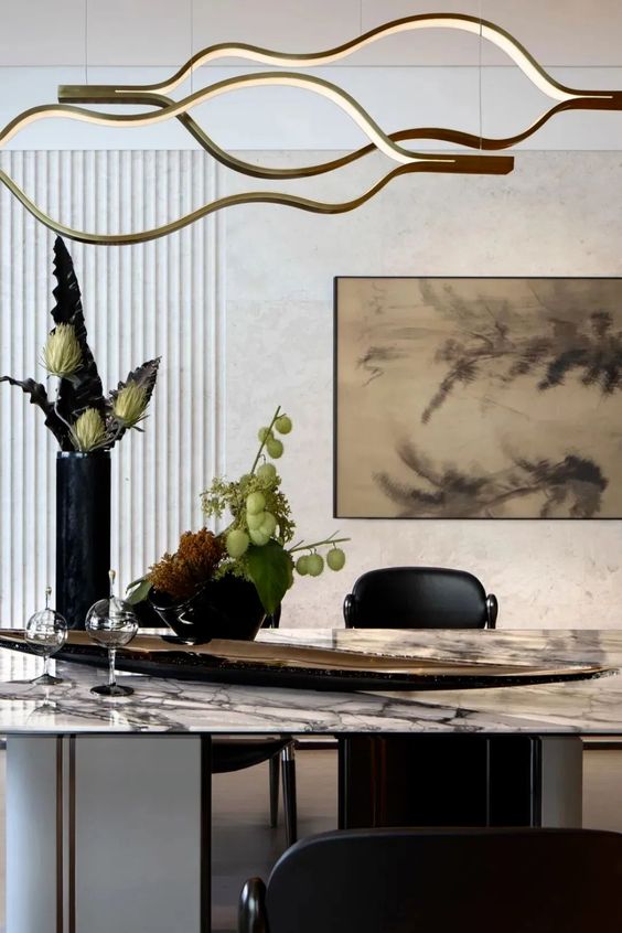 Modern Simple Brass Waving Chandelier for Living/Dining Room/Kitchen Island - L31.5"*W2.2"*H11.8"WoodWarm Lightcasivra