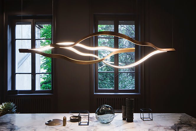 Modern Simple Brass Waving Chandelier for Living/Dining Room/Kitchen Island - L31.5"*W2.2"*H11.8"WoodWarm Lightcasivra