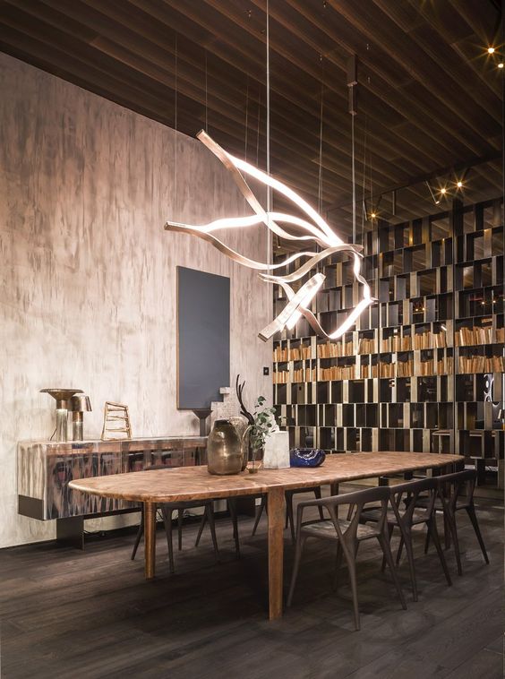 Modern Simple Brass Waving Chandelier for Living/Dining Room/Kitchen Island - L31.5"*W2.2"*H11.8"WoodWarm Lightcasivra