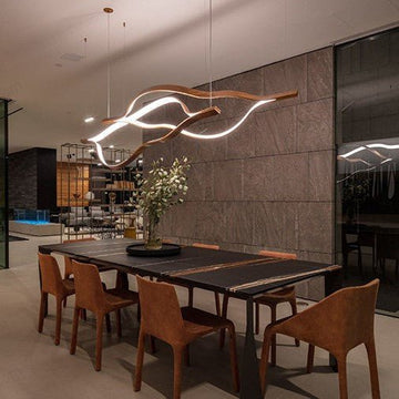 Modern Simple Brass Waving Chandelier for Living/Dining Room/Kitchen Island - L31.5"*W2.2"*H11.8"WoodWarm Lightcasivra