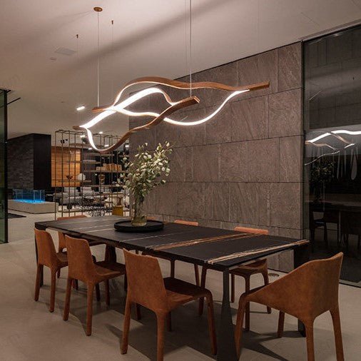 Modern Simple Brass Waving Chandelier for Living/Dining Room/Kitchen Island - L31.5"*W2.2"*H11.8"WoodWarm Lightcasivra