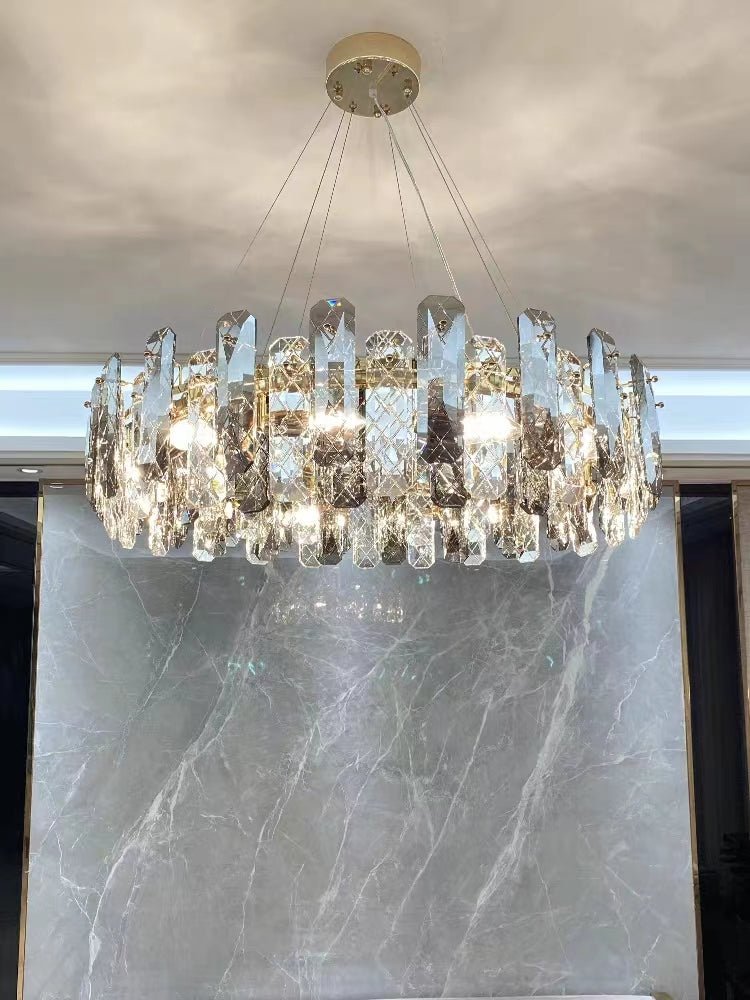Modern Smoky Gray Crystal Chandelier Gleamy Light Fixture for Living/Dining Room/ Bedroom/ Home Office-Chandeliers-casivra-casivra