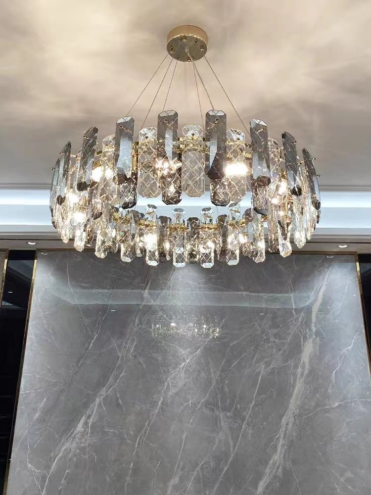 Modern Smoky Gray Crystal Chandelier Gleamy Light Fixture for Living/Dining Room/ Bedroom/ Home Office-Chandeliers-casivra-casivra