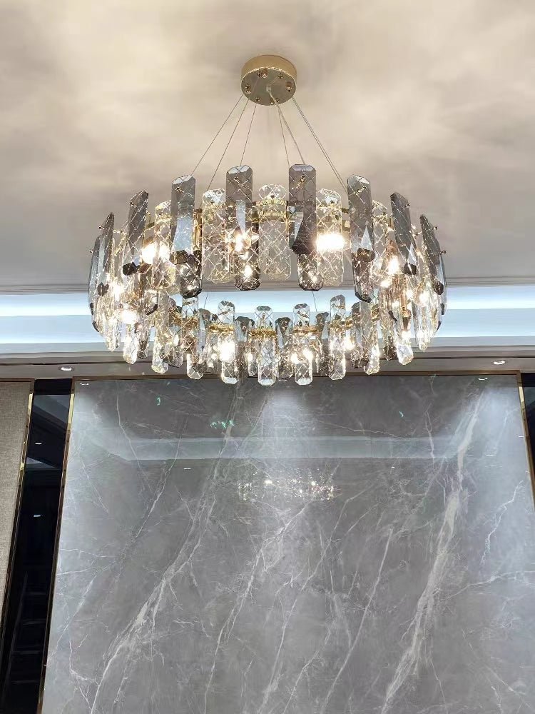 Modern Smoky Gray Crystal Chandelier Gleamy Light Fixture for Living/Dining Room/ Bedroom/ Home Office-Chandeliers-casivra-casivra