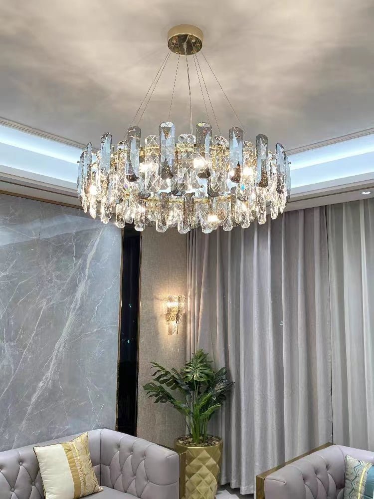 Modern Smoky Gray Crystal Chandelier Gleamy Light Fixture for Living/Dining Room/ Bedroom/ Home Office-Chandeliers-casivra-casivra