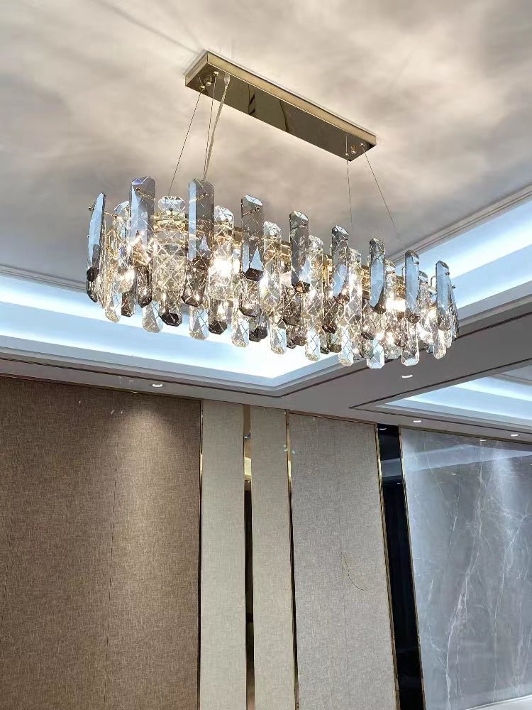 Modern Smoky Gray Crystal Chandelier Gleamy Light Fixture for Living/Dining Room/ Bedroom/ Home Office-Chandeliers-casivra-casivra