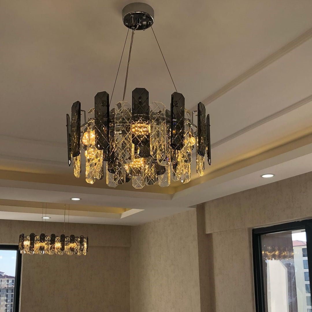Modern Smoky Gray Crystal Chandelier Gleamy Light Fixture for Living/Dining Room/ Bedroom/ Home Office-Chandeliers-casivra-casivra