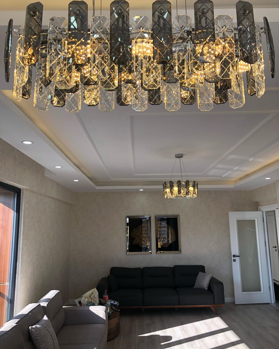 Modern Smoky Gray Crystal Chandelier Gleamy Light Fixture for Living/Dining Room/ Bedroom/ Home Office-Chandeliers-casivra-casivra