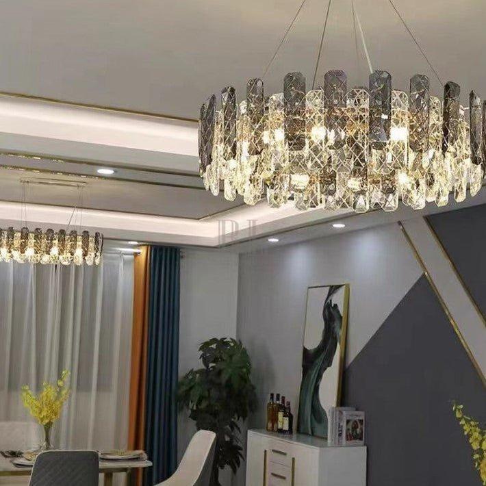 Modern Smoky Gray Crystal Chandelier Gleamy Light Fixture for Living/Dining Room/ Bedroom/ Home Office-Chandeliers-casivra-Round D23.62"*H8.66"/22kg-Gold-Warm Light-casivra