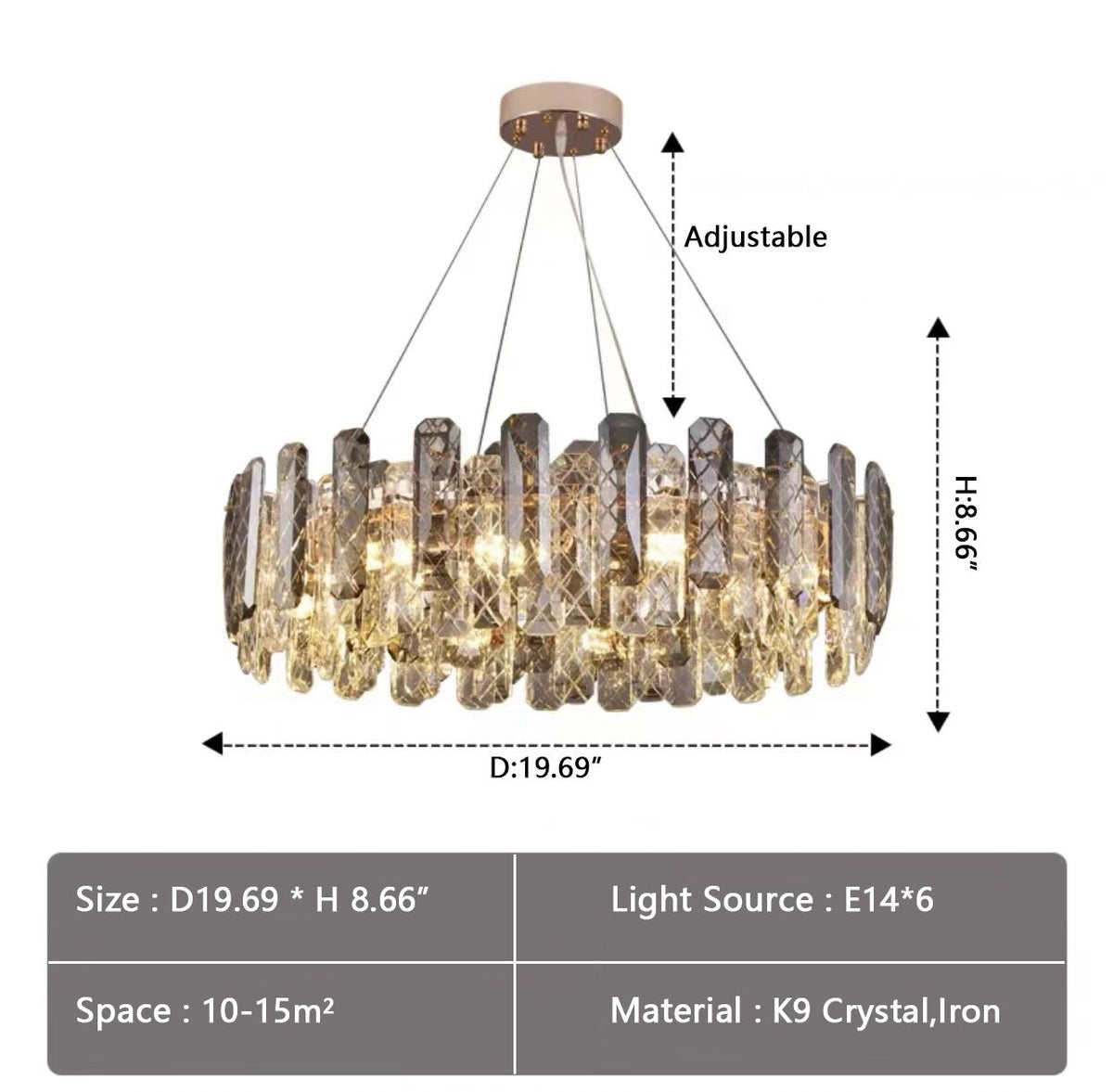 Modern Smoky Gray Crystal Chandelier Gleamy Light Fixture for Living/Dining Room/ Bedroom/ Home Office-Chandeliers-casivra-casivra