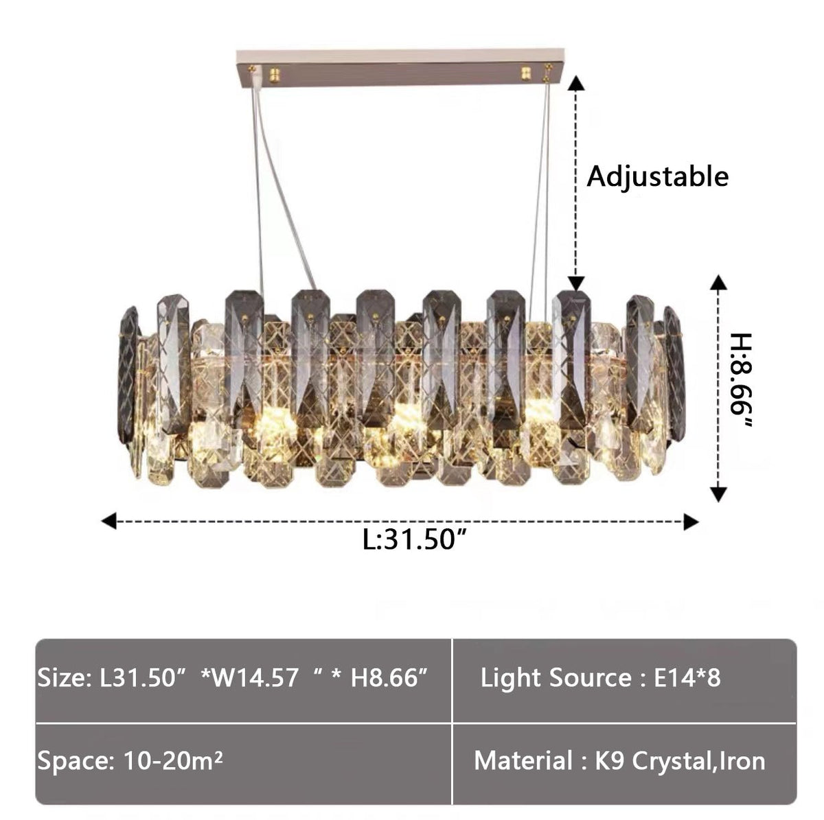 Modern Smoky Gray Crystal Chandelier Gleamy Light Fixture for Living/Dining Room/ Bedroom/ Home Office-Chandeliers-casivra-casivra