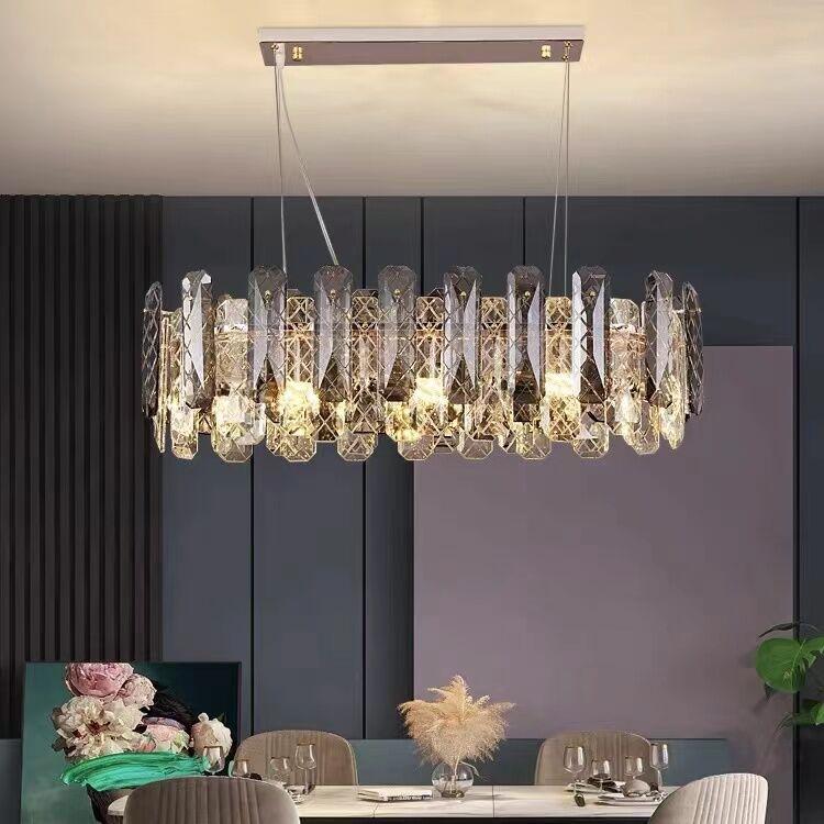 Modern Smoky Gray Crystal Chandelier Gleamy Light Fixture for Living/Dining Room/ Bedroom/ Home Office-Chandeliers-casivra-Rectangle L31.5"*W14.57"*H8.66"/22.7kg-Gold-Warm Light-casivra