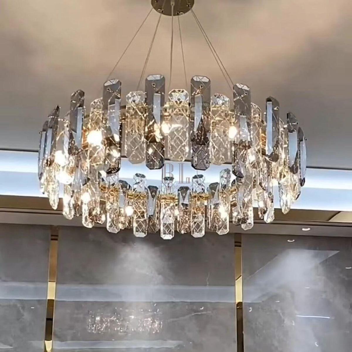 Modern Smoky Gray Crystal Chandelier Gleamy Light Fixture for Living/Dining Room/ Bedroom/ Home Office-Chandeliers-casivra-Round D19.69"*H8.66"/20kg-Gold-Warm Light-casivra