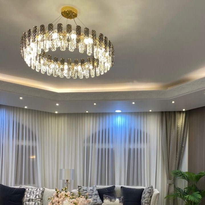 Modern Smoky Gray Crystal Chandelier Gleamy Light Fixture for Living/Dining Room/ Bedroom/ Home Office-Chandeliers-casivra-casivra