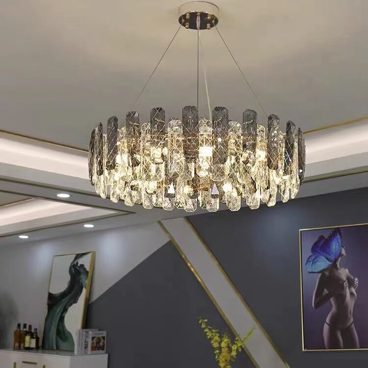 Modern Smoky Gray Crystal Chandelier Gleamy Light Fixture for Living/Dining Room/ Bedroom/ Home Office-Chandeliers-casivra-casivra