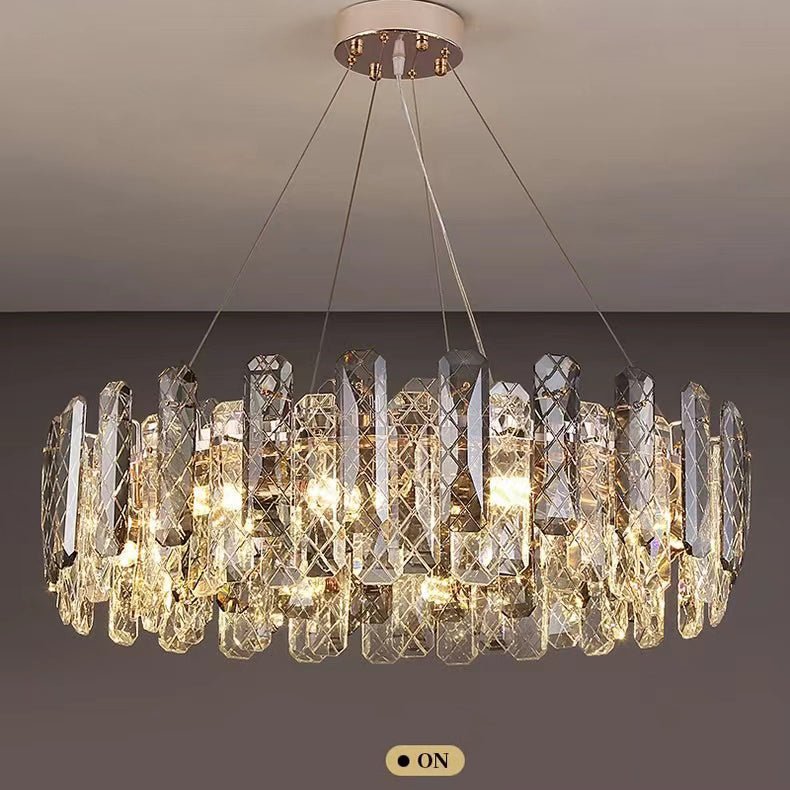 Modern Smoky Gray Crystal Chandelier Gleamy Light Fixture for Living/Dining Room/ Bedroom/ Home Office-Chandeliers-casivra-Round D39.37"*H8.66"-Gold-Warm Light-casivra