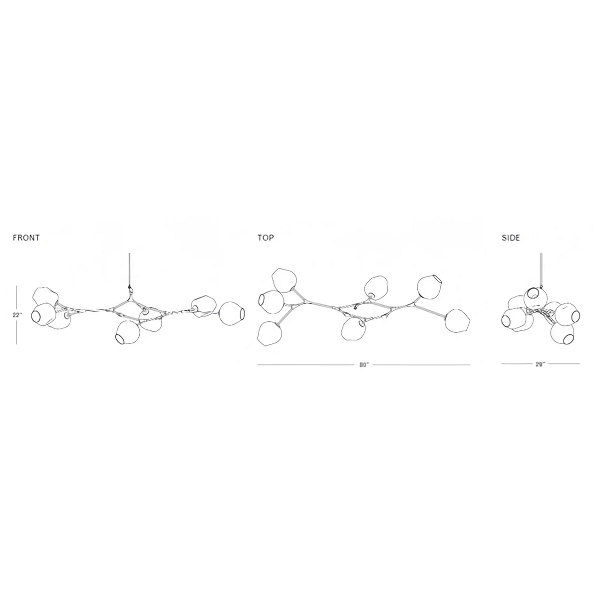 Modern Sputnik Smoky Gray/Amber Glass Branch Chandelier for Kitchen Island/Dining Room - 5 Globes/W43.3"*D21.65"*H20"Brass Finish/Clear GlassWarm Lightcasivra