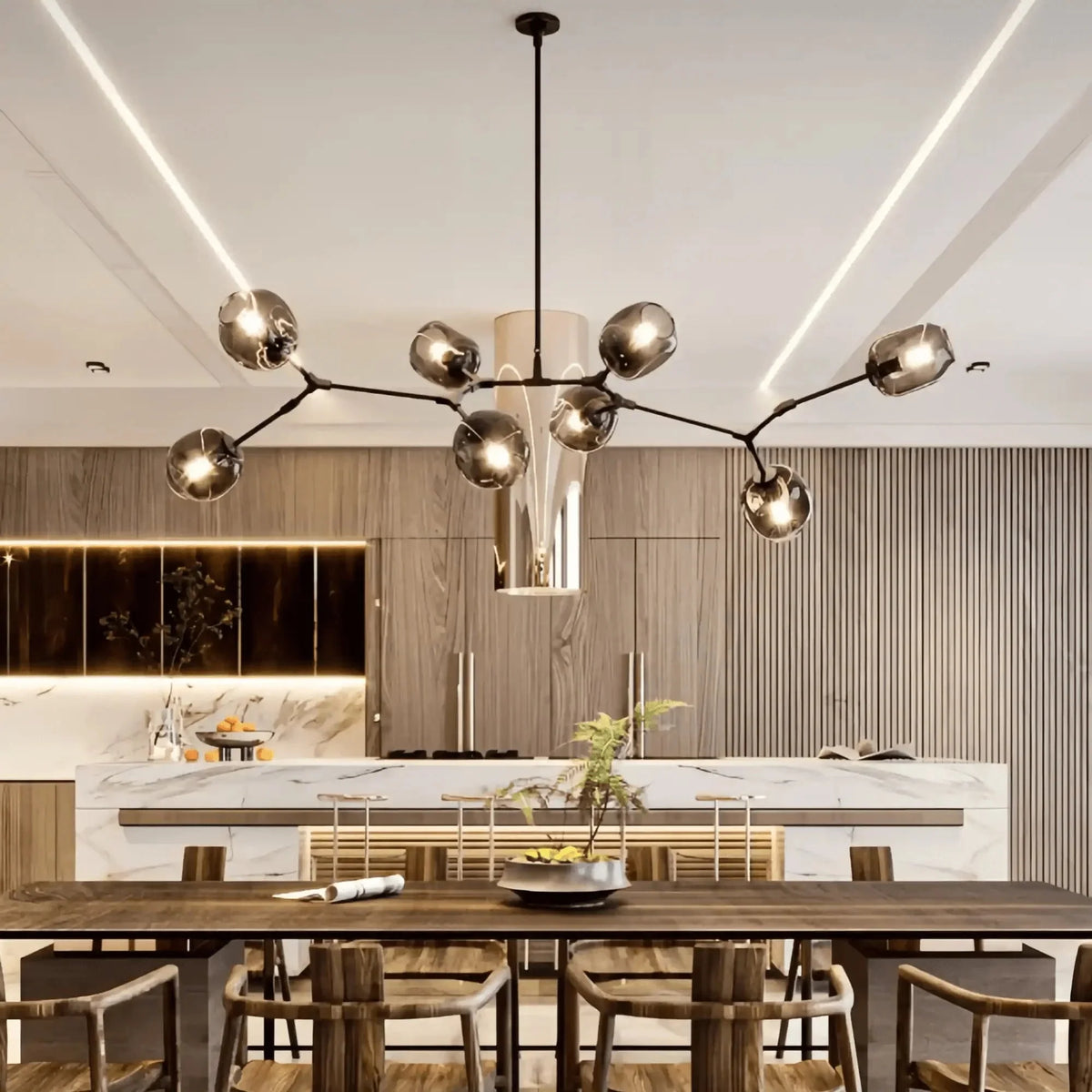 Modern Sputnik Smoky Gray/Amber Glass Branch Chandelier for Kitchen Island/Dining Room - 5 Globes/W43.3"*D21.65"*H20"Brass Finish/Clear GlassWarm Lightcasivra