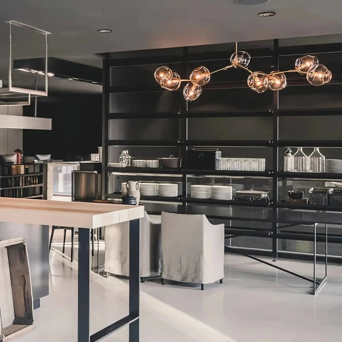 Modern Sputnik Smoky Gray/Amber Glass Branch Chandelier for Kitchen Island/Dining Room - 5 Globes/W43.3"*D21.65"*H20"Brass Finish/Clear GlassWarm Lightcasivra