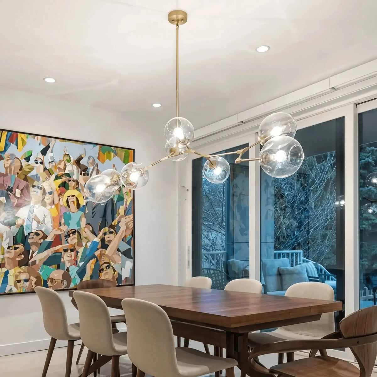 Modern Sputnik Smoky Gray/Amber Glass Branch Chandelier for Kitchen Island/Dining Room - 5 Globes/W43.3"*D21.65"*H20"Brass Finish/Clear GlassWarm Lightcasivra