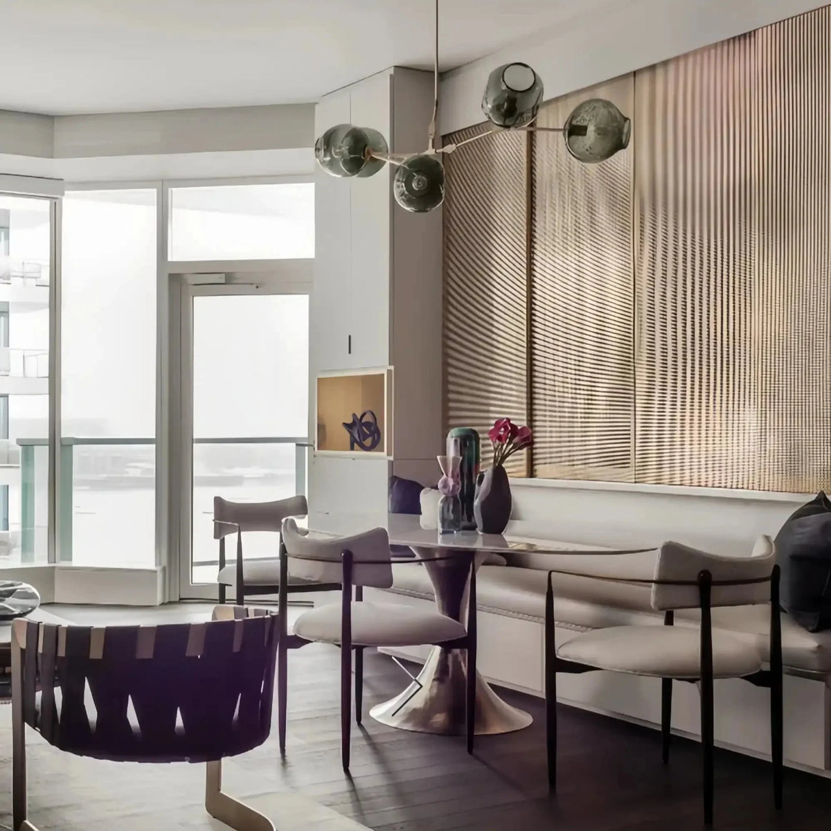 Modern Sputnik Smoky Gray/Amber Glass Branch Chandelier for Kitchen Island/Dining Room - 5 Globes/W43.3"*D21.65"*H20"Brass Finish/Clear GlassWarm Lightcasivra