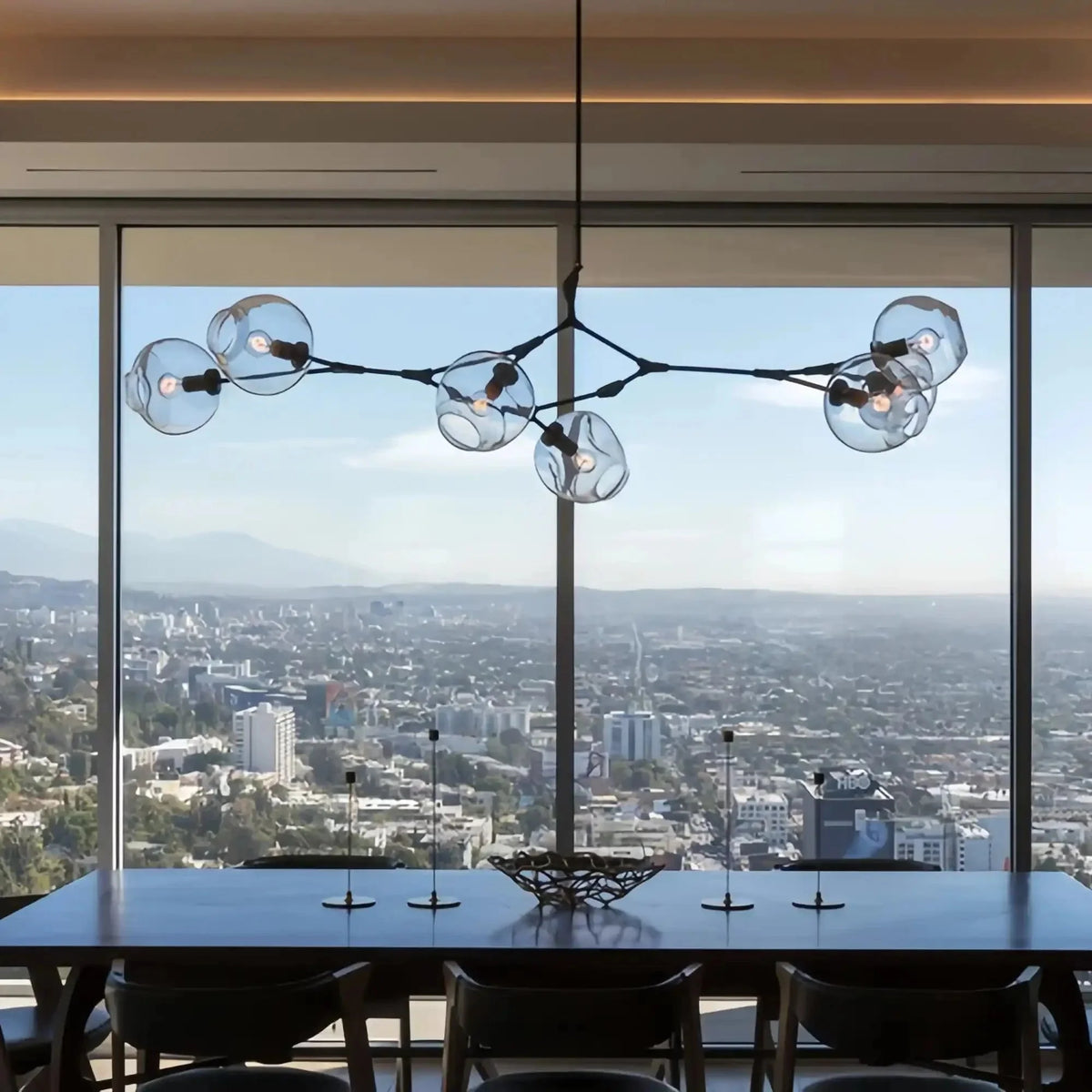 Modern Sputnik Smoky Gray/Amber Glass Branch Chandelier for Kitchen Island/Dining Room - 5 Globes/W43.3"*D21.65"*H20"Brass Finish/Clear GlassWarm Lightcasivra