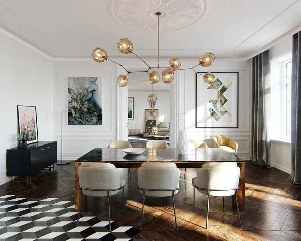 Modern Sputnik Smoky Gray/Amber Glass Branch Chandelier for Kitchen Island/Dining Room - 8 Globes/W89.76"*D33.07"*H22.8"Brass Finish/Clear GlassWarm Lightcasivra
