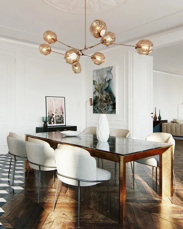 Modern Sputnik Smoky Gray/Amber Glass Branch Chandelier for Kitchen Island/Dining Room - 8 Globes/W89.76"*D33.07"*H22.8"Brass Finish/Clear GlassWarm Lightcasivra