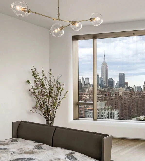 Modern Sputnik Smoky Gray/Amber Glass Branch Chandelier for Kitchen Island/Dining Room - 5 Globes/W64.2"*D20.86"*H20.87"Brass Finish/Clear GlassWarm Lightcasivra