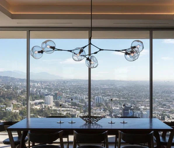 Modern Sputnik Smoky Gray/Amber Glass Branch Chandelier for Kitchen Island/Dining Room - 5 Globes/W64.2"*D20.86"*H20.87"Brass Finish/Clear GlassWarm Lightcasivra