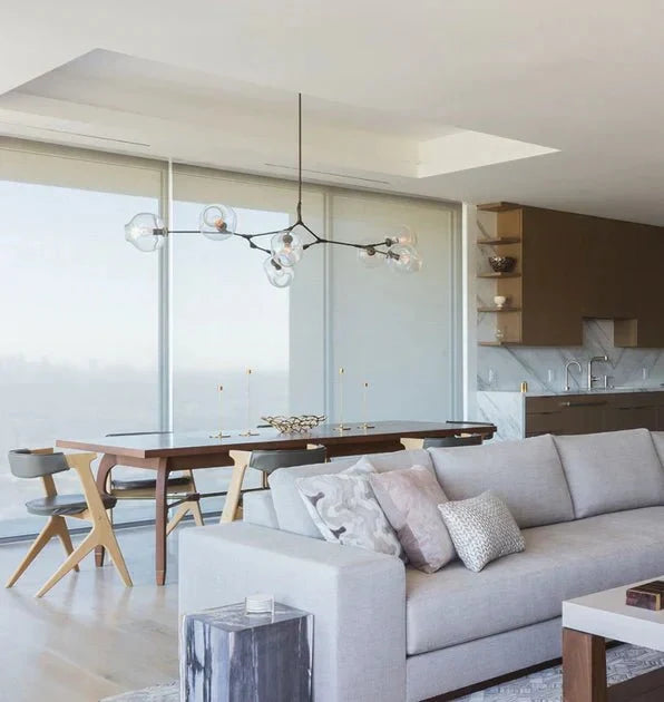 Modern Sputnik Smoky Gray/Amber Glass Branch Chandelier for Kitchen Island/Dining Room - 5 Globes/W64.2"*D20.86"*H20.87"Brass Finish/Clear GlassWarm Lightcasivra