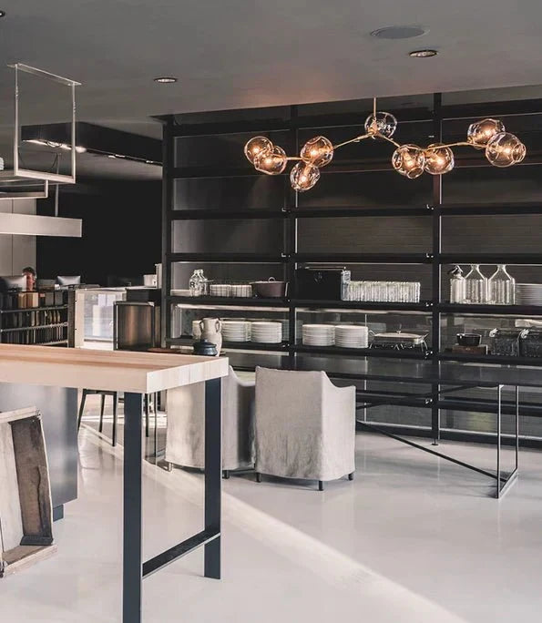 Modern Sputnik Smoky Gray/Amber Glass Branch Chandelier for Kitchen Island/Dining Room - 9 Globes/W79.9"*25.2"*H20.87"Brass Finish/Clear GlassWarm Lightcasivra