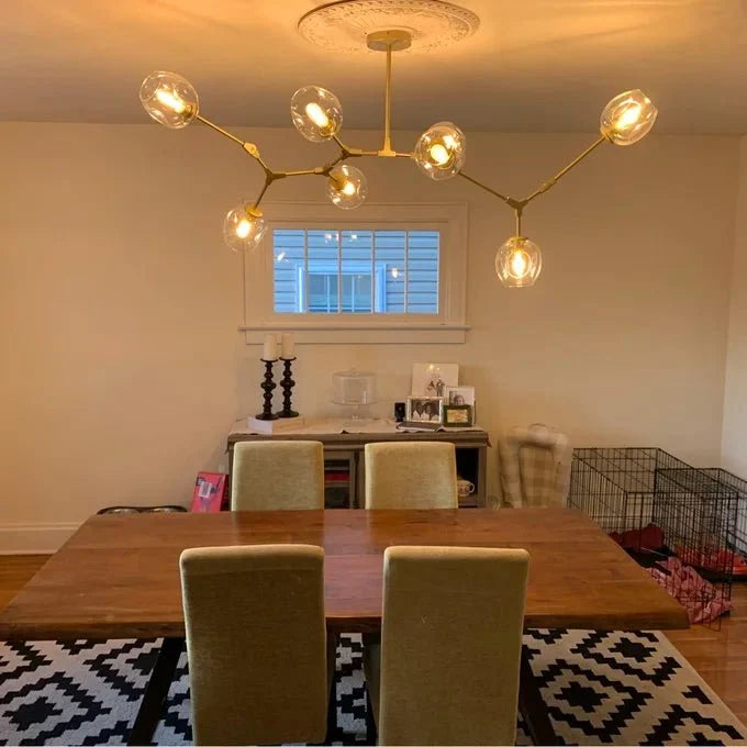 Modern Sputnik Smoky Gray/Amber Glass Branch Chandelier for Kitchen Island/Dining Room - 7 Globes/W79.9"*D29"*H22"Brass Finish/Clear GlassWarm Lightcasivra