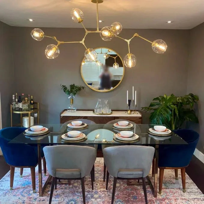 Modern Sputnik Smoky Gray/Amber Glass Branch Chandelier for Kitchen Island/Dining Room - 8 Globes/W89.76"*D33.07"*H22.8"Brass Finish/Clear GlassWarm Lightcasivra