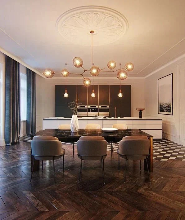 Modern Sputnik Smoky Gray/Amber Glass Branch Chandelier for Kitchen Island/Dining Room - 8 Globes/W89.76"*D33.07"*H22.8"Brass Finish/Clear GlassWarm Lightcasivra