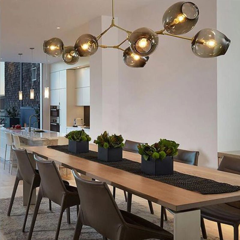Modern Sputnik Smoky Gray/Amber Glass Branch Chandelier for Kitchen Island/Dining Room - 5 Globes/W64.2"*D20.86"*H20.87"Brass Finish/Clear GlassWarm Lightcasivra