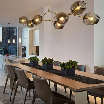 Modern Sputnik Smoky Gray/Amber Glass Branch Chandelier for Kitchen Island/Dining Room - 5 Globes/W64.2"*D20.86"*H20.87"Brass Finish/Clear GlassWarm Lightcasivra