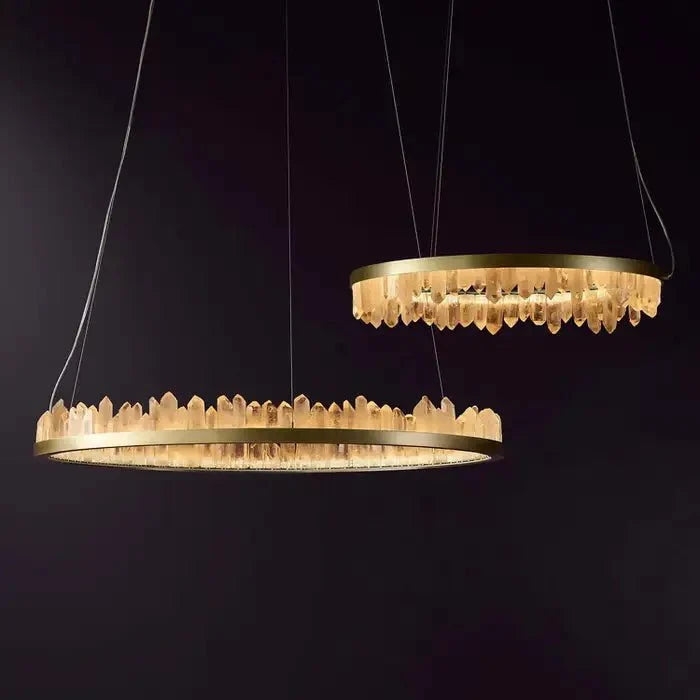 Modern Style Rings Brass & Natural Quartz Crystal Chandelier in Brass/Black Finish - 1 Tier / D23.6" * H4"BrassWarm Lightcasivra