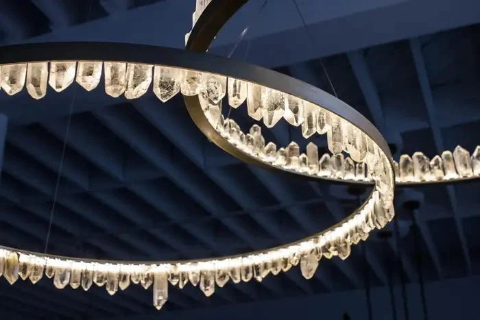 Modern Style Rings Brass & Natural Quartz Crystal Chandelier in Brass/Black Finish - 1 Tier / D23.6" * H4"BrassWarm Lightcasivra